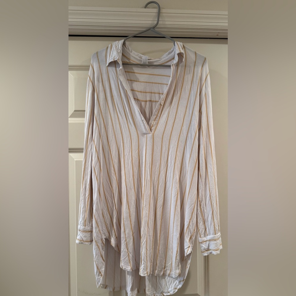 Eberjey Cream and Gold Striped Pajama Top